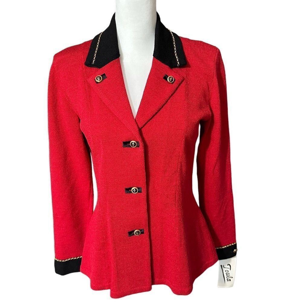 Toula Red Military Knit Blazer Gold Detailing Sz 4 NWT